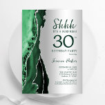 Silver Emerald Green Agate Surprise 30e verjaardag Kaart<br><div class="desc">Smaragdgroen en zilveren agaat verrassing 30ste verjaardag feestuitnodiging. Elegant modern ontwerp met waterverf agaat marmeren geode achtergrond,  faux glitter zilver en typografie script lettertype. Trendy uitnodigingskaart perfect voor een stijlvol vrouwenfeest. Gedrukte Zazzle-uitnodigingen of direct download digitale afdrukbare sjabloon.</div>