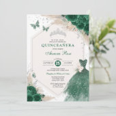 Silver Emerald Green Boho Rozen Quinceañera Party Kaart (Staand voorkant)
