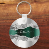 Silver emerald green metal agate marmer name sleutelhanger (Voorkant)