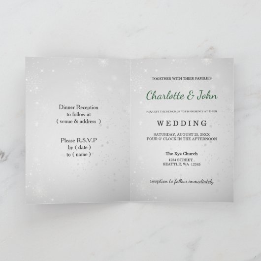 Silver emerald green snewflake bruiloft (Binnen)