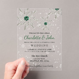 Silver Emerald Green snewflakes Winter Wedding Acryl Uitnodigingen