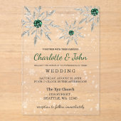 Silver Emerald Green snewflakes Winter Wedding Acryl Uitnodigingen (Voorkant)