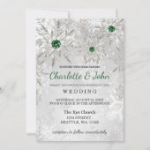 Silver Emerald Green snewflakes Winter Wedding Kaart (Voorkant)