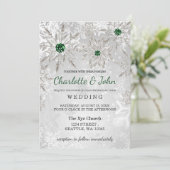 Silver Emerald Green snewflakes Winter Wedding Kaart (Staand voorkant)