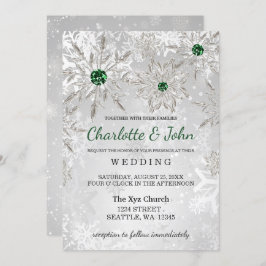 Silver Emerald Green snewflakes Winter Wedding Kaart
