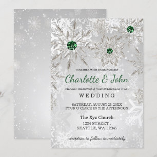Silver Emerald Green snewflakes Winter Wedding Kaart
