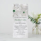 Silver Emerald Green snewflakes winterbruiloft Programmakaart (Staand voorkant)