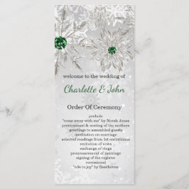 Silver Emerald Green snewflakes winterbruiloft Programmakaart