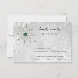 Silver Emerald Green snewflakes winterbruiloft RSVP Kaartje