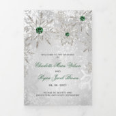 Silver Emerald Green Snowflake Winter Wedding Drieluik Programma (Cover)