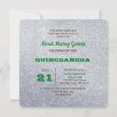 Silver & Emerald Green Sparkly Quinceañera Kaart (Voorkant)