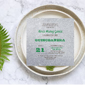 Silver & Emerald Green Sparkly Quinceañera Kaart
