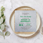 Silver & Emerald Green Sparkly Sweet 16 Uitnodigin Kaart