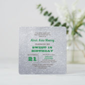 Silver & Emerald Green Sparkly Sweet 16 Uitnodigin Kaart (Staand voorkant)