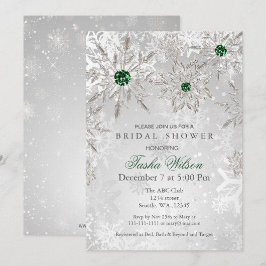 Silver Emerald Snowflakes Winter Vrijgezellenfeest Kaart (Voorkant / Achterkant)