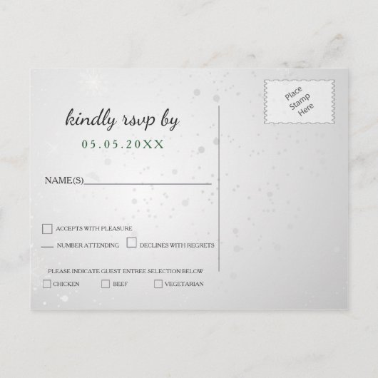 Silver Emerald Snowflakes Winter Wedding rsvp Uitnodiging Briefkaart (Achterkant)