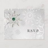 Silver Emerald Snowflakes Winter Wedding rsvp Uitnodiging Briefkaart (Voorkant)