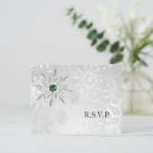 Silver Emerald Snowflakes Winter Wedding rsvp Uitnodiging Briefkaart (Staand voorkant)