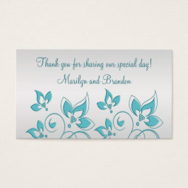 Silver en Aqua Bloemen Bruiloft Favor Label Visitekaartjes