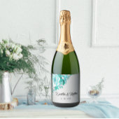 Silver en Aqua Roos bruiloft Sparkling Wijnetiket