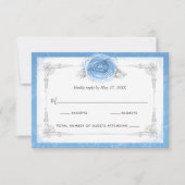 Silver en Bahama Blue Rozen Elegant RSVP-kaart RSVP Kaartje (Voorkant)