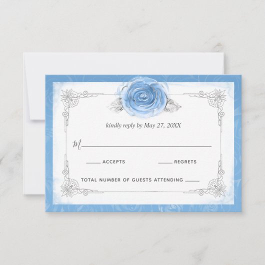 Silver en Bahama Blue Rozen Elegant RSVP-kaart RSVP Kaartje (Voorkant)