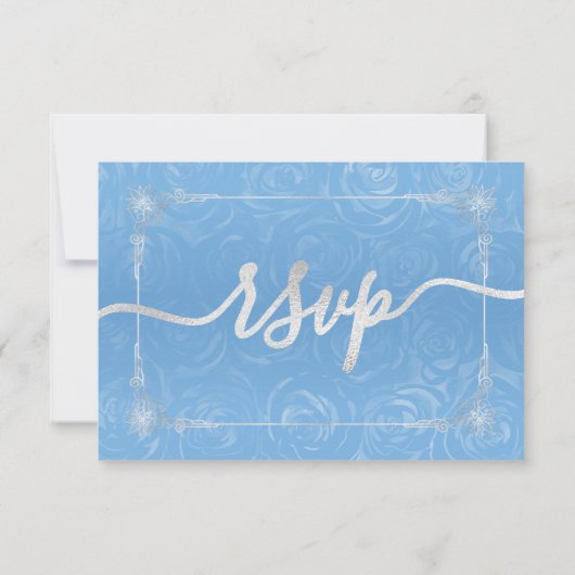 Silver en Bahama Blue Rozen Elegant RSVP-kaart RSVP Kaartje (Achterkant)