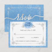 Silver en Bahama Blue Rozen Elegant RSVP-kaart RSVP Kaartje (Voorkant / Achterkant)