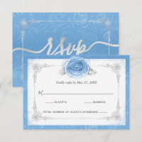 Silver en Bahama Blue Rozen Elegant RSVP-kaart