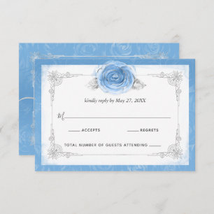 Silver en Bahama Blue Rozen Elegant RSVP-kaart RSVP Kaartje