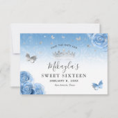 Silver en Bahama Blue Rozen Elegant Save The Date (Voorkant)