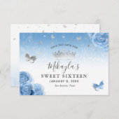 Silver en Bahama Blue Rozen Elegant Save The Date (Voorkant / Achterkant)
