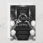 Silver en Black 30th Birthday Invitation Kaart (Voorkant)