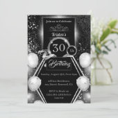 Silver en Black 30th Birthday Invitation Kaart (Staand voorkant)