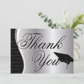 Silver en Black Afstuderen Dank u Bedankkaart (Staand voorkant)