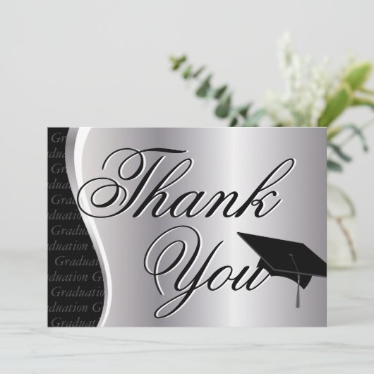 Silver en Black Afstuderen Dank u Bedankkaart (Staand voorkant)