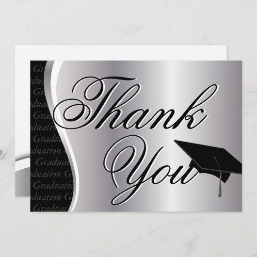 Silver en Black Afstuderen Dank u Bedankkaart (Voorkant / Achterkant)