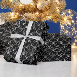 Silver- en Black Art Deco-patroon Cadeaupapier