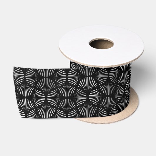 Silver- en Black Art Deco-patroon Satijnen Lint (Spoel)