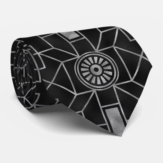 Silver- en Black Art-Deco-patroon Stropdas (Opgerold)