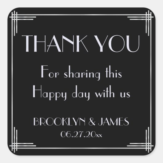 Silver en Black Art Deco Weddenkers Vierkante Sticker (Voorkant)