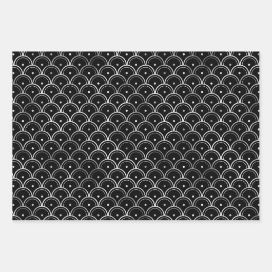 Silver en Black Circles Art Deco Pattern Inpakpapier Vel (Voorkant 3)
