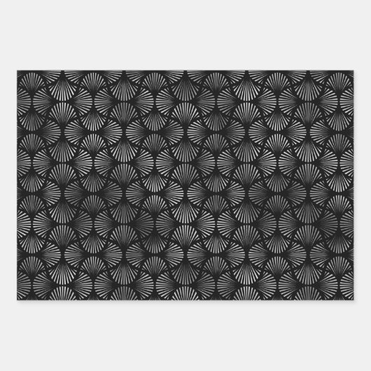 Silver en Black Circles Art Deco Pattern Inpakpapier Vel (Voorkant 2)
