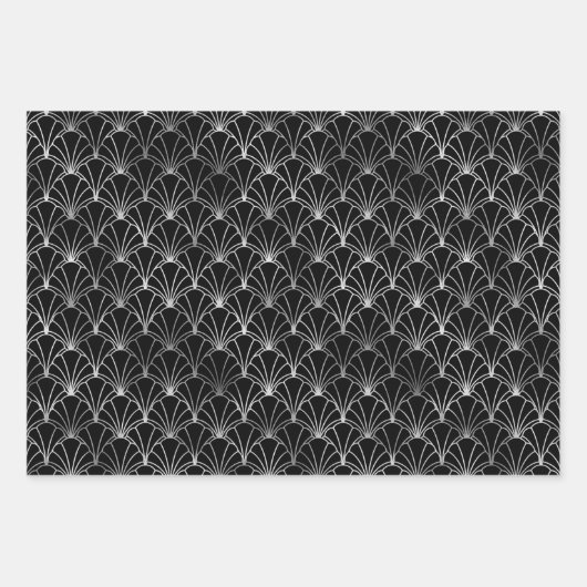 Silver en Black Circles Art Deco Pattern Inpakpapier Vel (Voorkant)