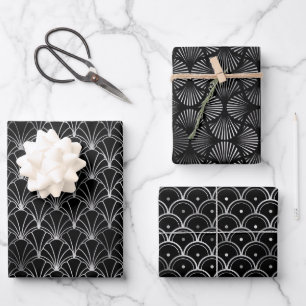 Silver en Black Circles Art Deco Pattern Inpakpapier Vel