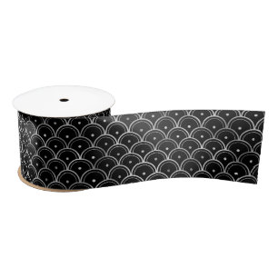 Silver en Black Circles Art Deco Pattern Satijnen Lint