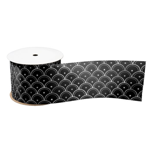 Silver en Black Circles Art Deco Pattern Satijnen Lint (Spoel)