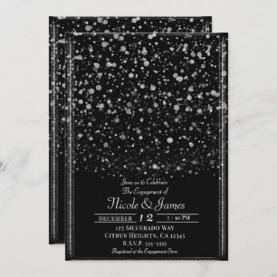 Silver- en Black Confetti Splatter Engagement Part Kaart