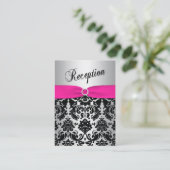 Silver- en Black Damask Bat Mitzvah-behuizingskaar Informatiekaartje (Staand voorkant)