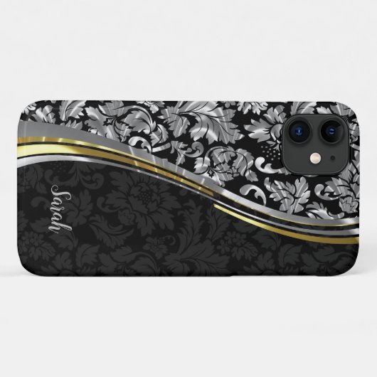 Silver en Black Damask Case-Mate iPhone Case (Achterkant (horizontaal))